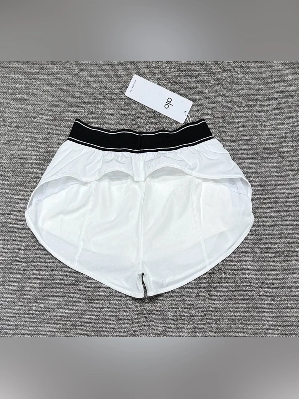 ALO Yoga White Track Shorts with Black Logo Waistband